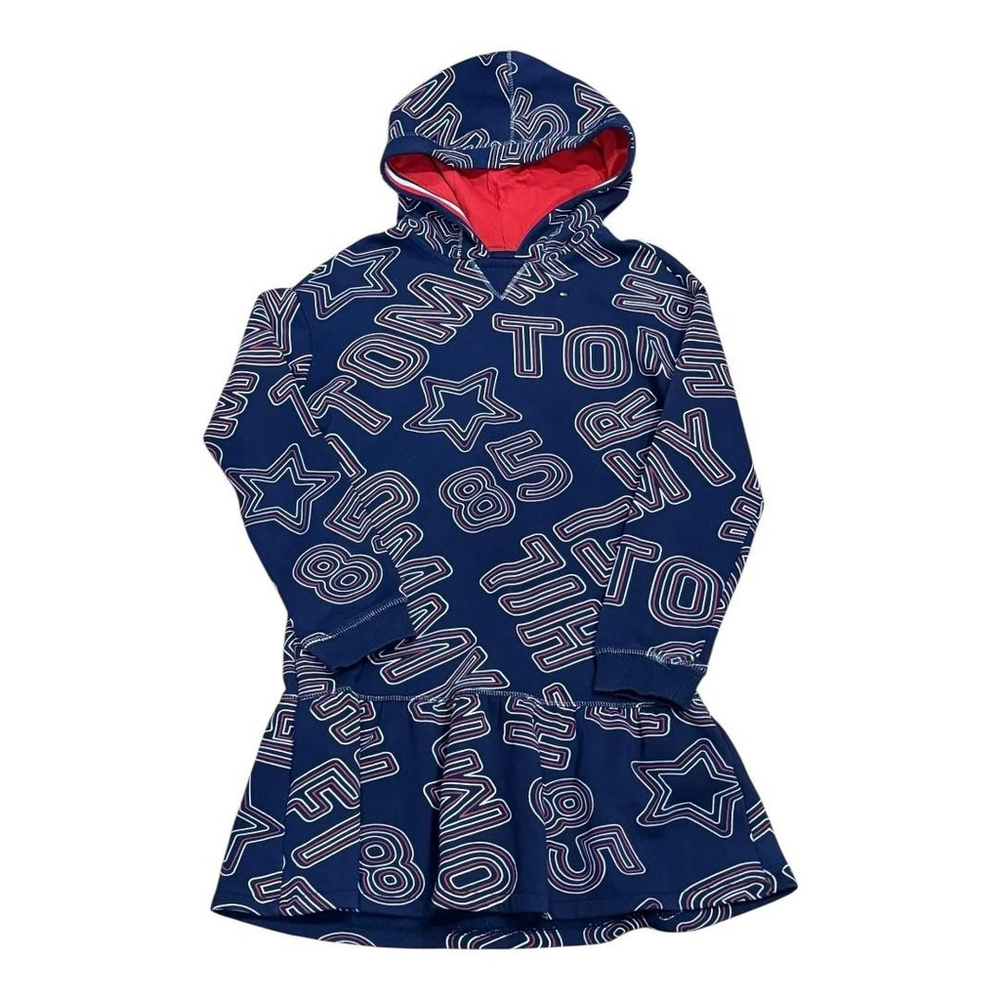 Tommy Hilfiger Dress Girls 14 Navy Blue Hooded Sweatshirt Logo Star Print Casual
